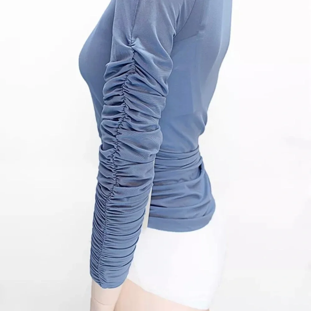 Casa Zeta-Jones | Ruffled Long Sleeve Semi-Sheer Blouse Top - Size L - NWT - Picture 2 of 11